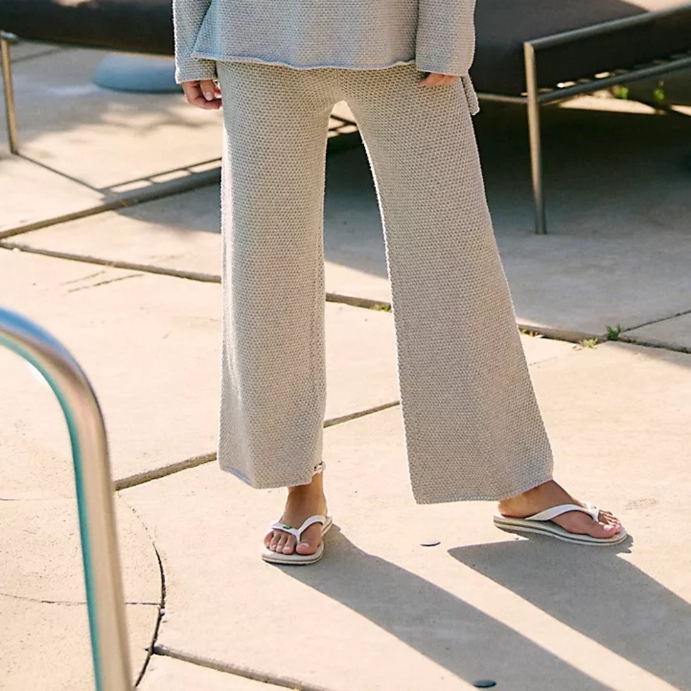 FP‎ Free People Beach Sz Large Hailee Wide Leg Waffle Knit Pants Gray
